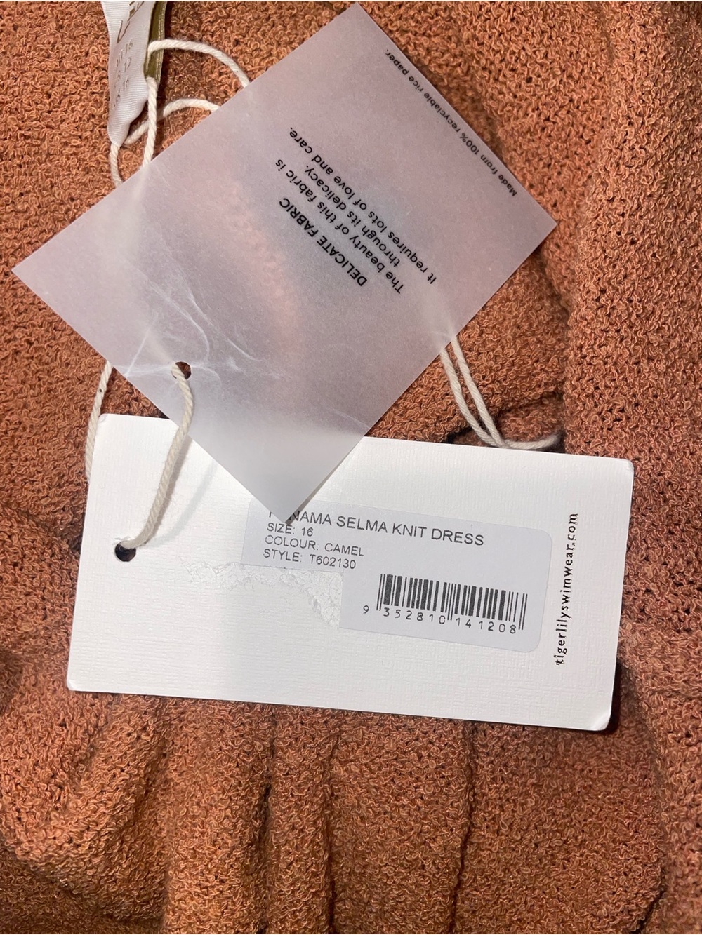 New! Tigerlily Panama Selma Boucle Knit Cotton Blend Midi Dress Camel🧡 sz 12 NWT - Picture 9 of 10